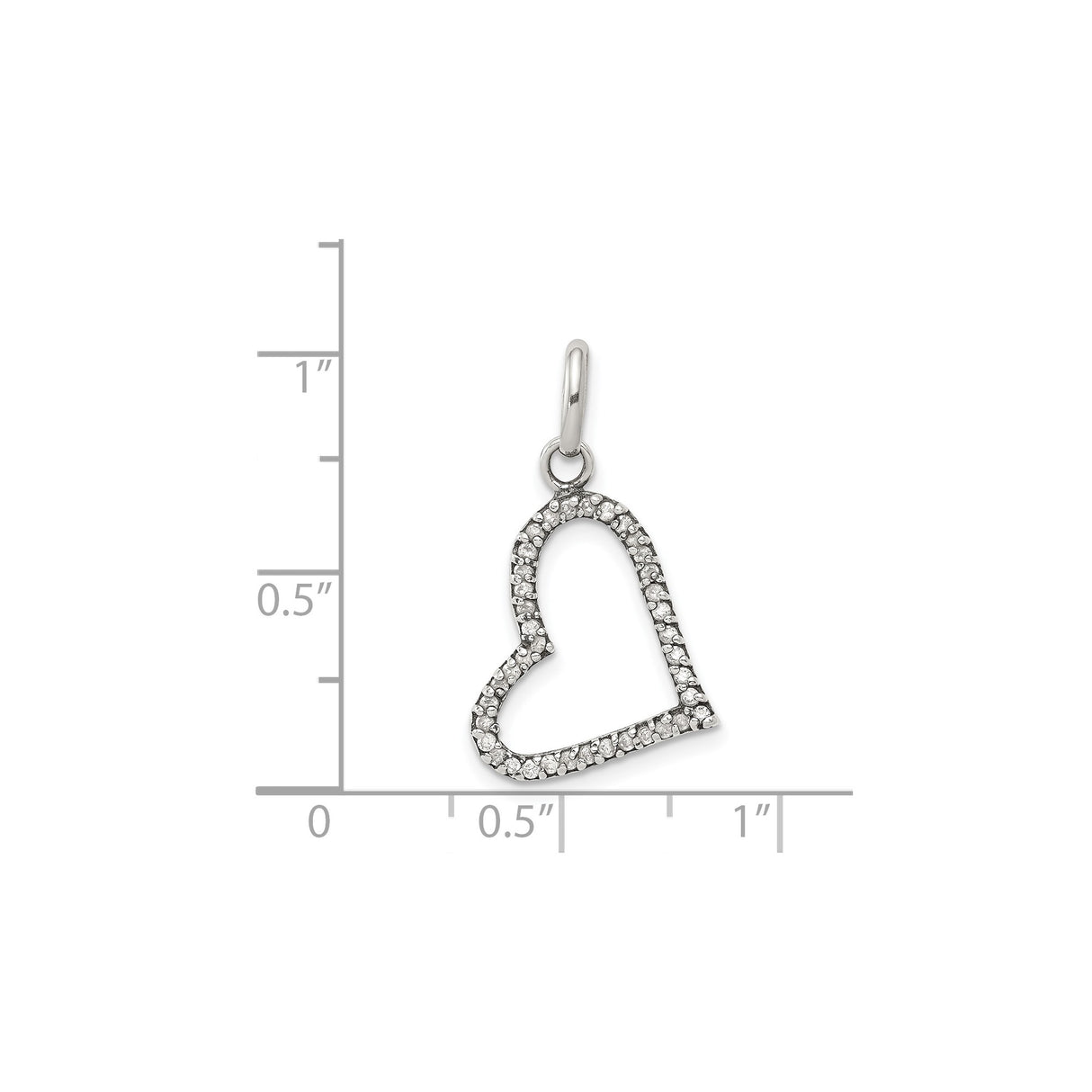 Sterling Silver Heart Pendant with Cubic Zirconia, Tilted Open Design, Textured Sparkle Detail