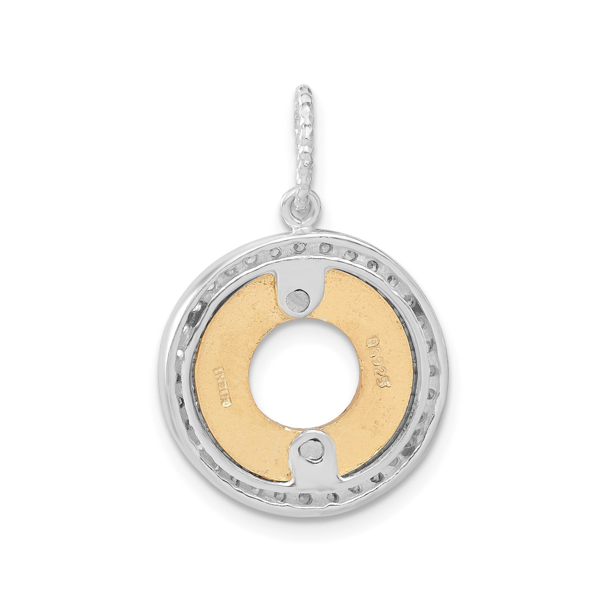 Sterling Silver Circle Pendant with Cubic Zirconia Halo and Sunburst Design