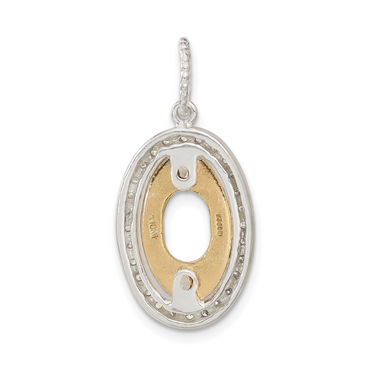 Sterling Silver Oval Pendant with Radiant Cut Sunburst and Cubic Zirconia Border