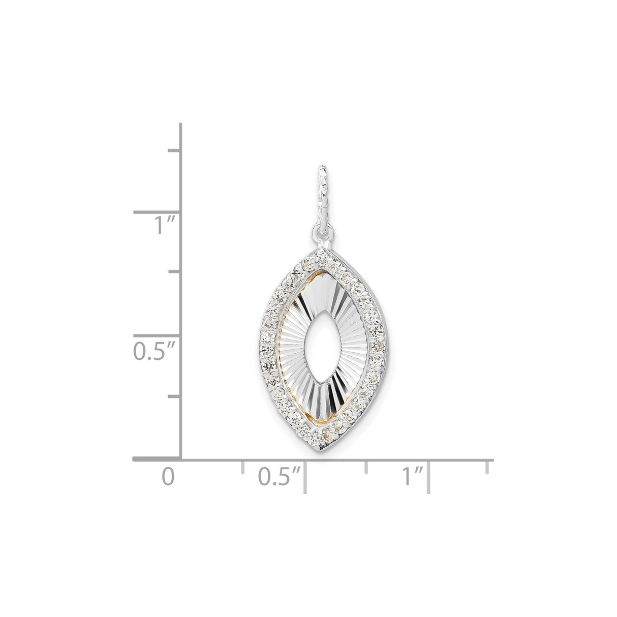 Sterling Silver Eye Pendant with Cubic Zirconia Halo, Marquise Shape and Radiant Cutout Center