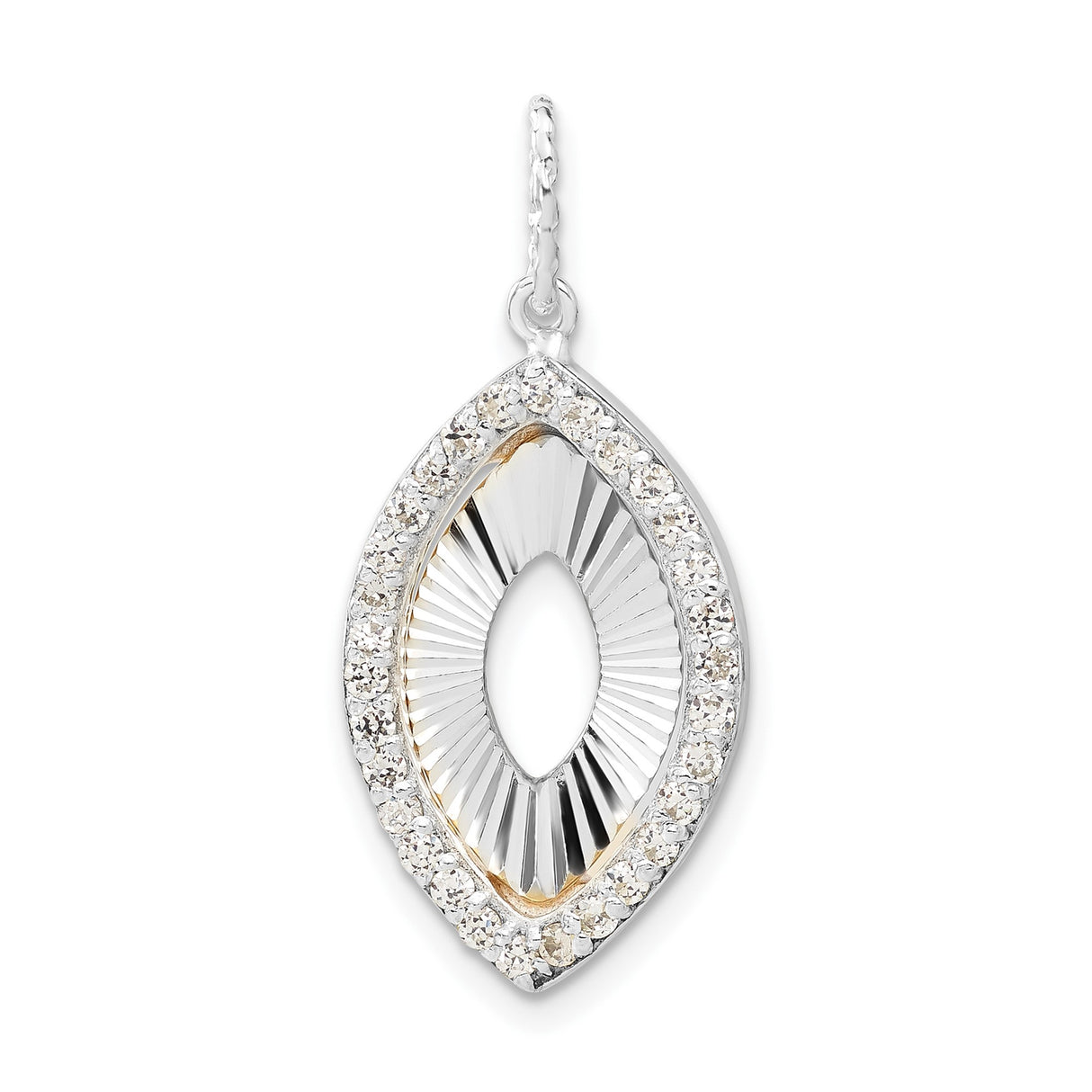 Sterling Silver Eye Pendant with Cubic Zirconia Halo, Marquise Shape and Radiant Cutout Center