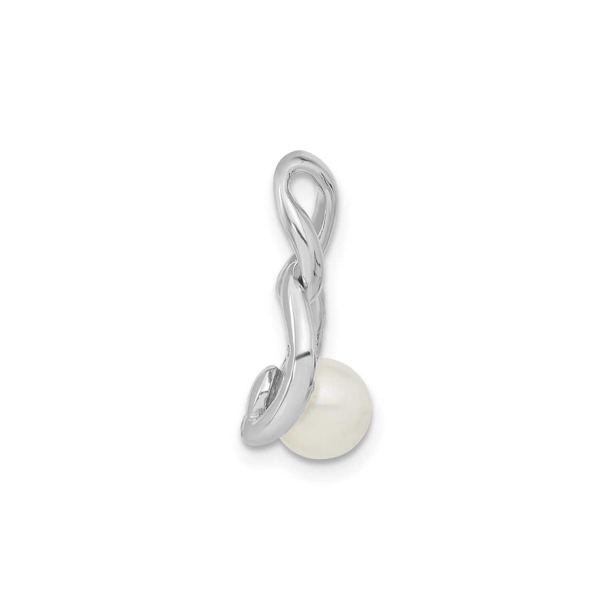 Sterling Silver Pendant with Simulated Pearl and Cubic Zirconia, Interlocking Loop Design