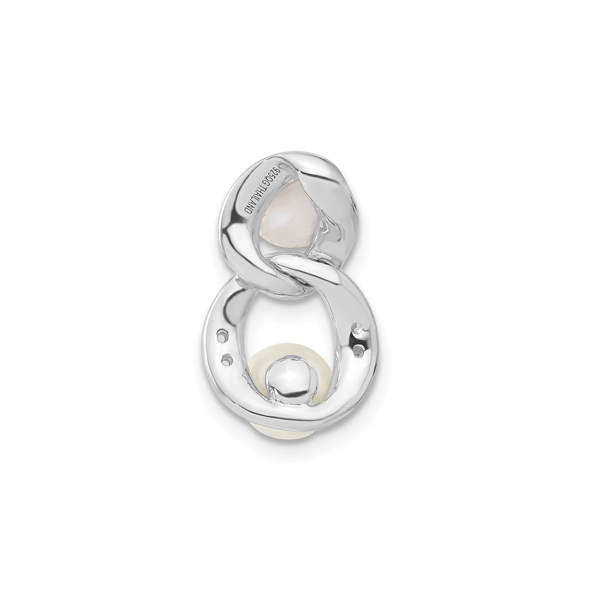 Sterling Silver Pendant with Simulated Pearl and Cubic Zirconia, Interlocking Loop Design