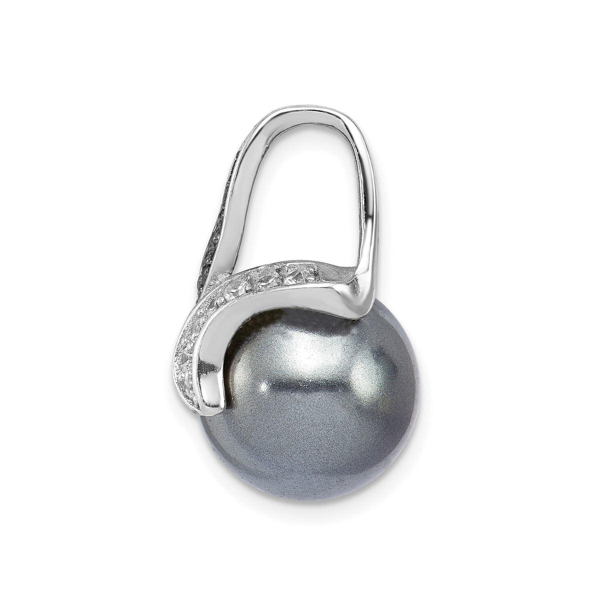 Sterling Silver Pendant with Hematite, Cubic Zirconia, and Pearl in Abstract Design