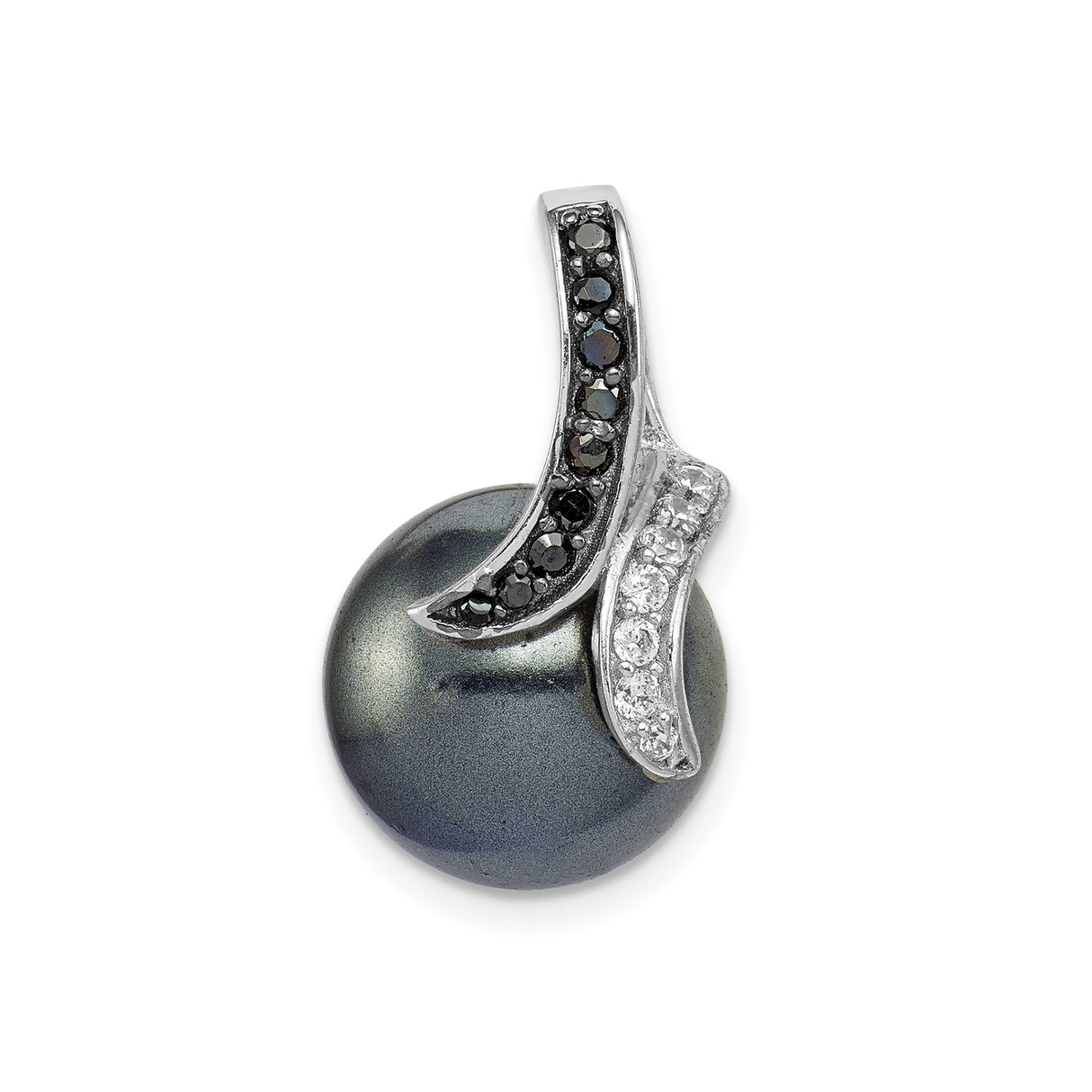 Sterling Silver Pendant with Hematite, Cubic Zirconia, and Pearl in Abstract Design