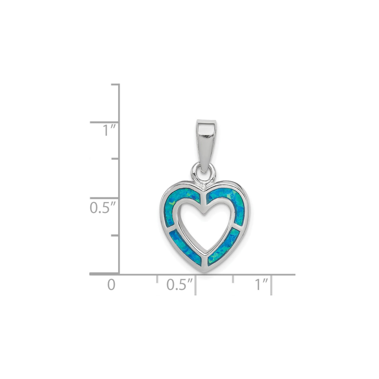 Sterling Silver Heart Pendant with Cubic Zirconia and Lab Created Blue Opal Inlay