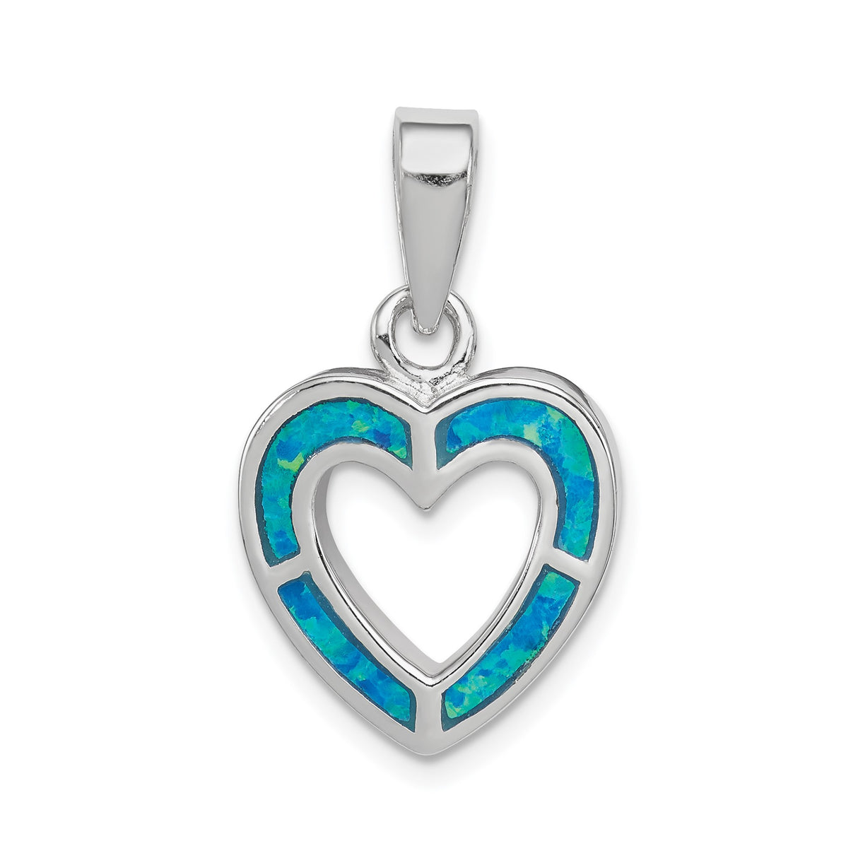 Sterling Silver Heart Pendant with Cubic Zirconia and Lab Created Blue Opal Inlay