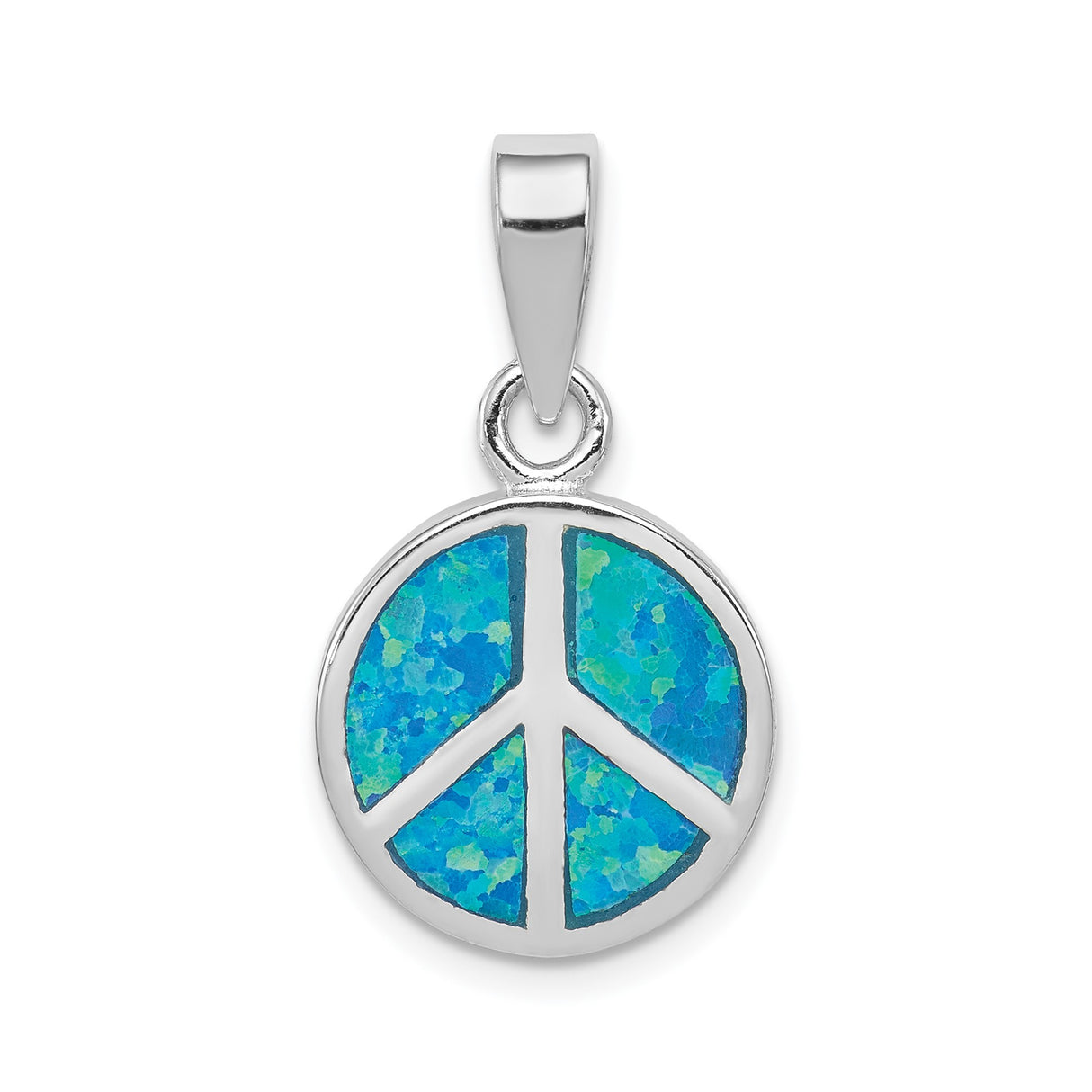 Sterling Silver Peace Sign Pendant with Lab Created Blue Opal Inlay, Boho Spiritual Jewelry