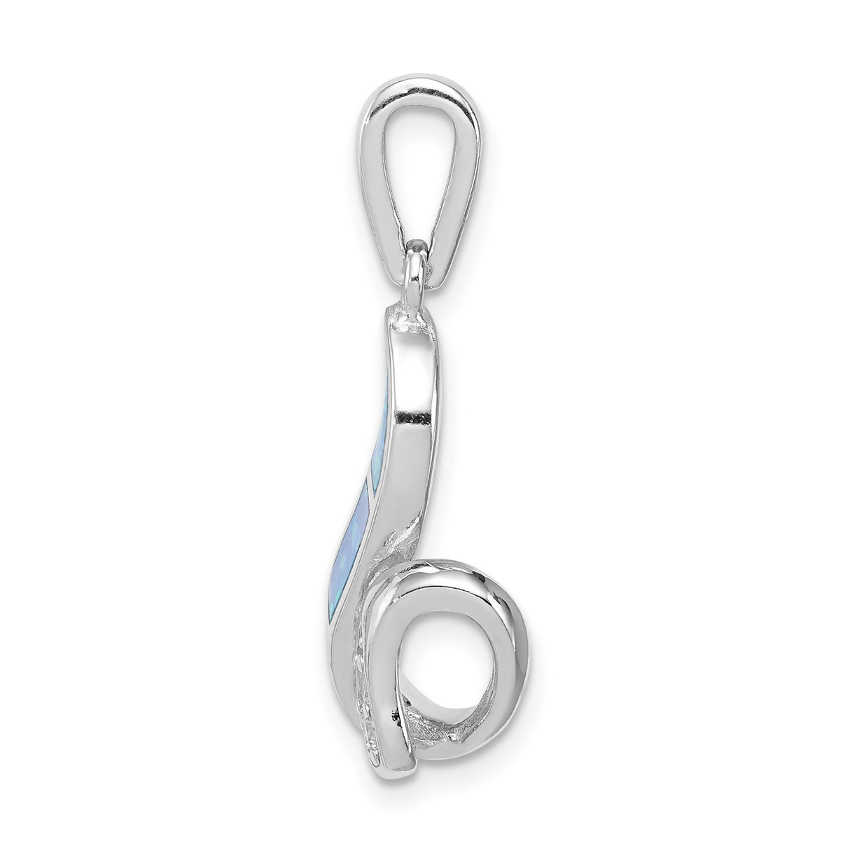 Sterling Silver Pendant with Blue Opal and Cubic Zirconia, Wave Twist Ocean Design