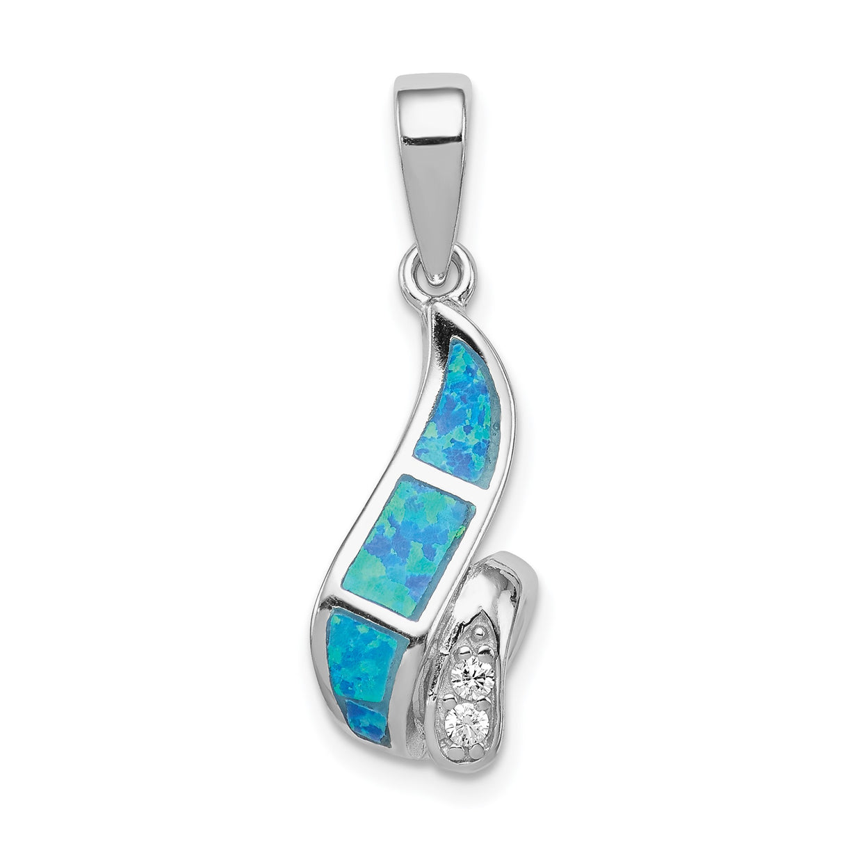 Sterling Silver Pendant with Blue Opal and Cubic Zirconia, Wave Twist Ocean Design