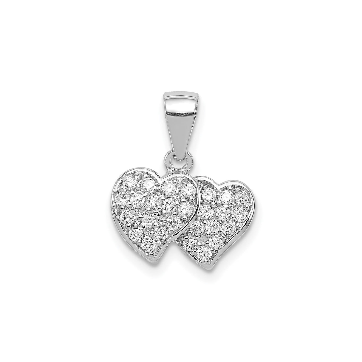 Sterling Silver Double Heart Pendant with Cubic Zirconia, Romantic Joined Hearts Design