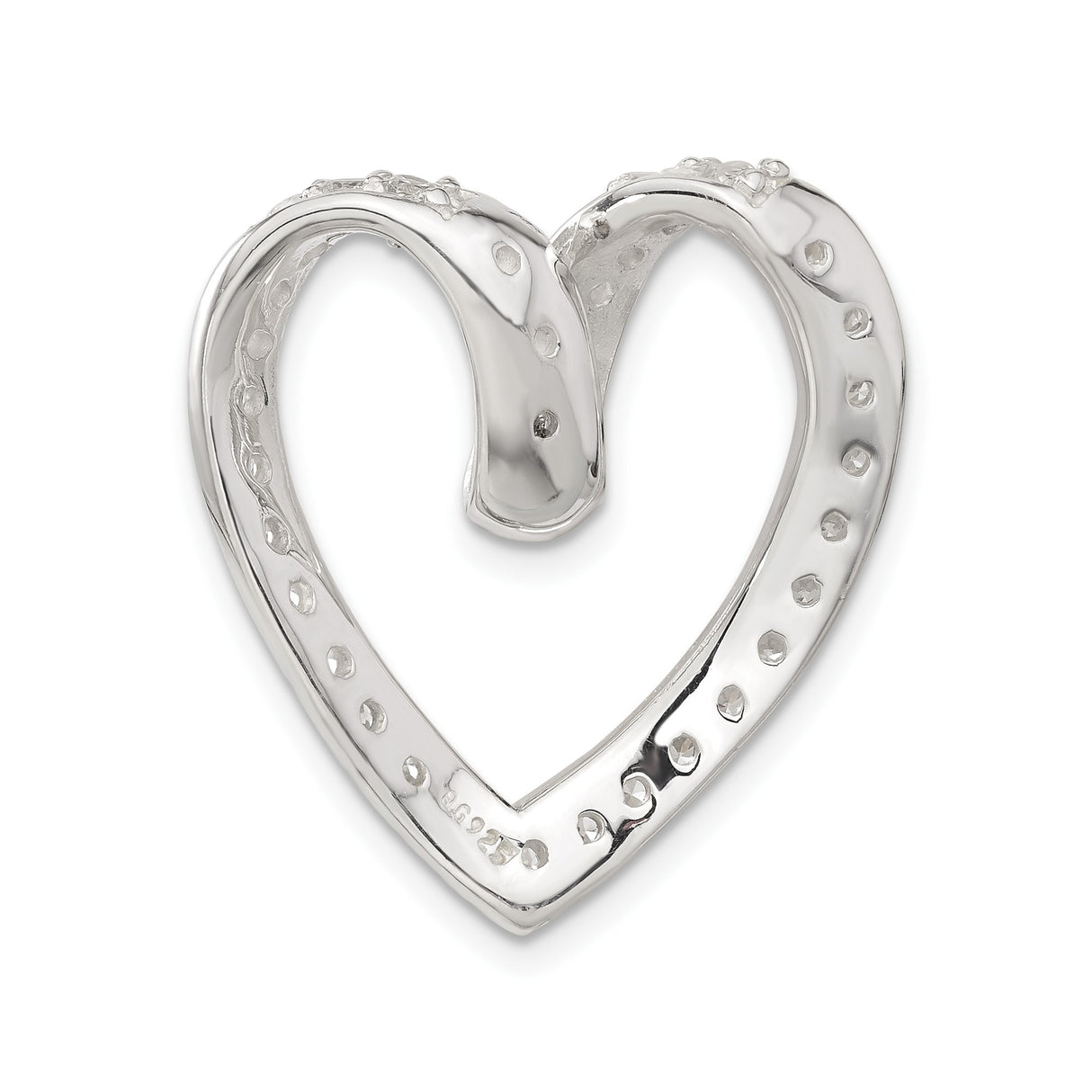 Sterling Silver Heart Pendant with Curved Design and Cubic Zirconia Stones