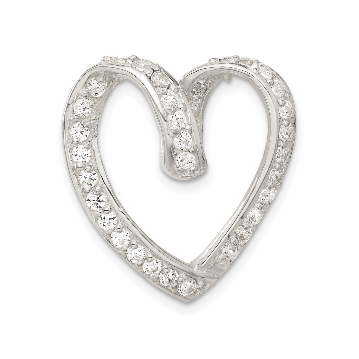 Sterling Silver Heart Pendant with Curved Design and Cubic Zirconia Stones