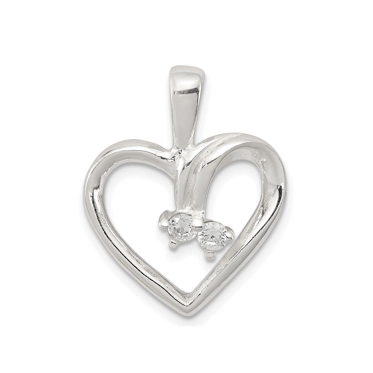 Sterling Silver Heart Pendant with Cubic Zirconia, Open Design Symbolizing Love and Connection