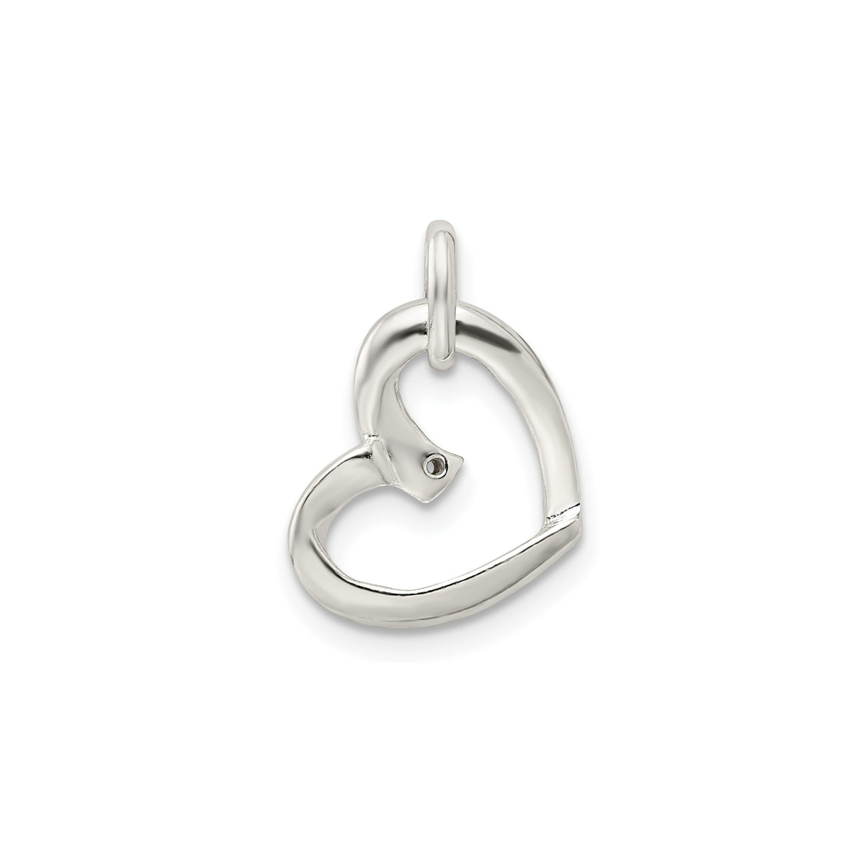 Sterling Silver Heart Pendant with Cubic Zirconia Accent, Open Design Romantic Jewelry for Women