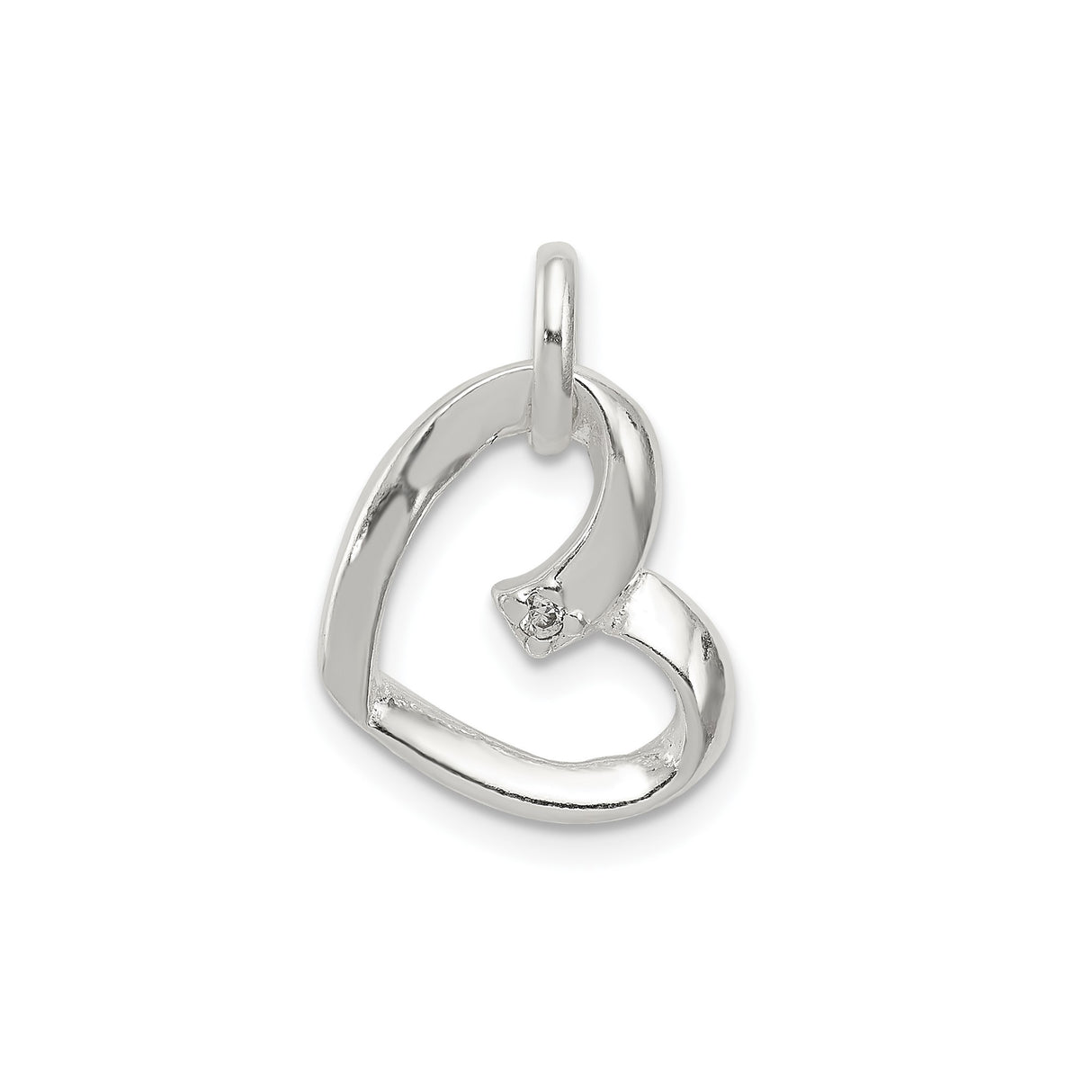 Sterling Silver Heart Pendant with Cubic Zirconia Accent, Open Design Romantic Jewelry for Women