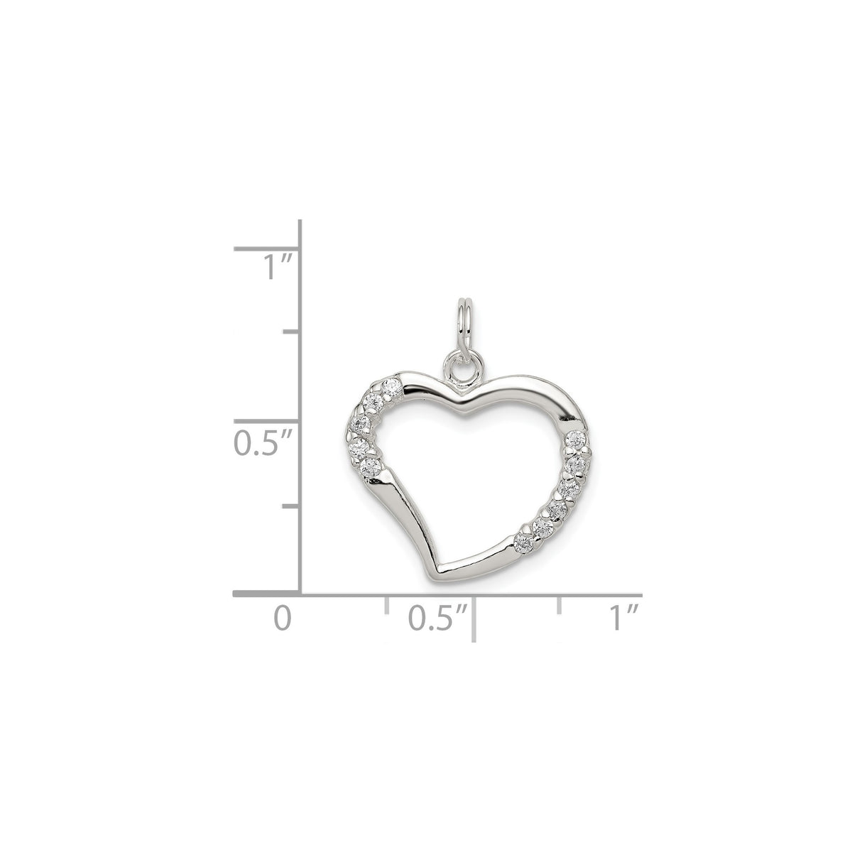Sterling Silver Heart Pendant with Cubic Zirconia Accents, Open Heart Design for Women