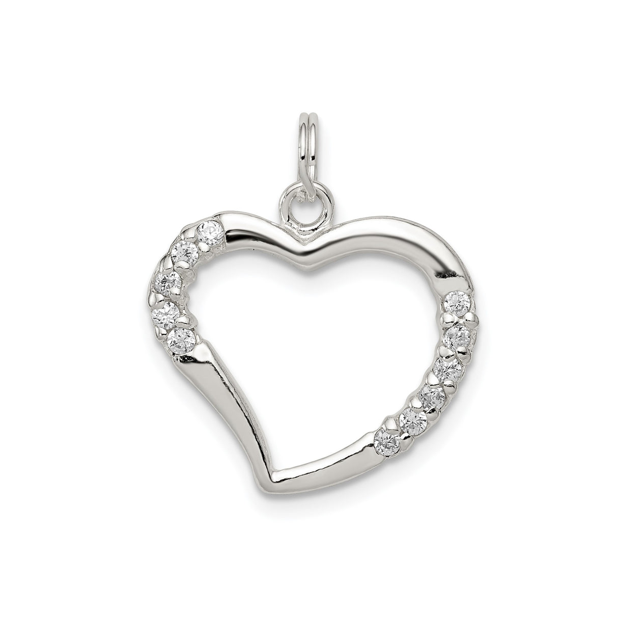 Sterling Silver Heart Pendant with Cubic Zirconia Accents, Open Heart Design for Women