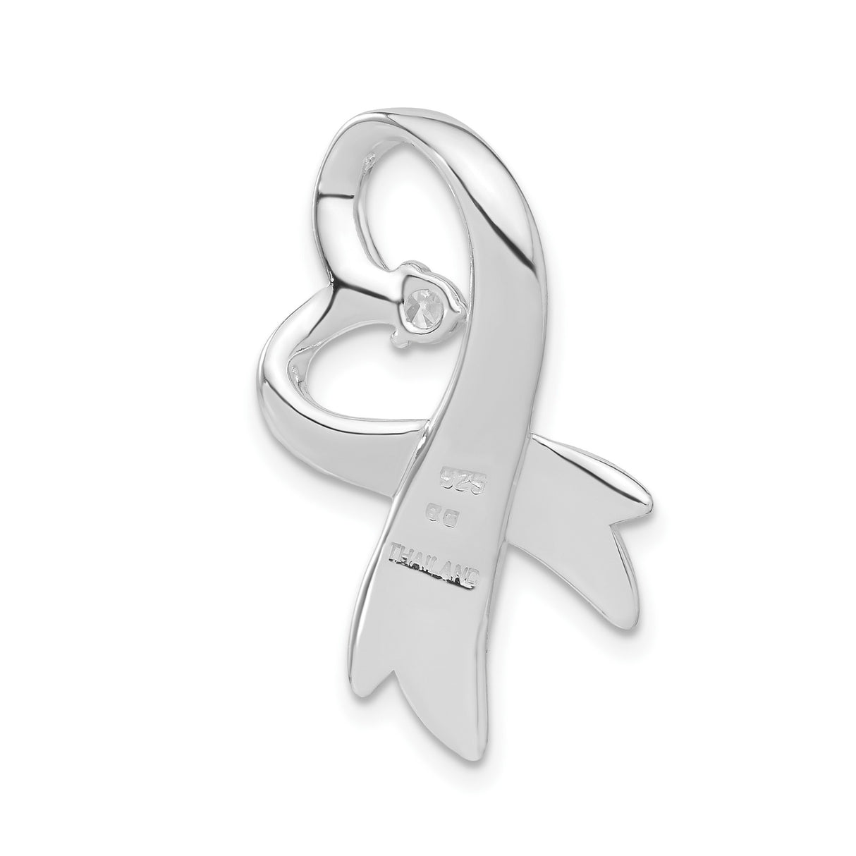Sterling Silver Awareness Ribbon Pendant with Cubic Zirconia Heart, Memorial Jewelry for Women