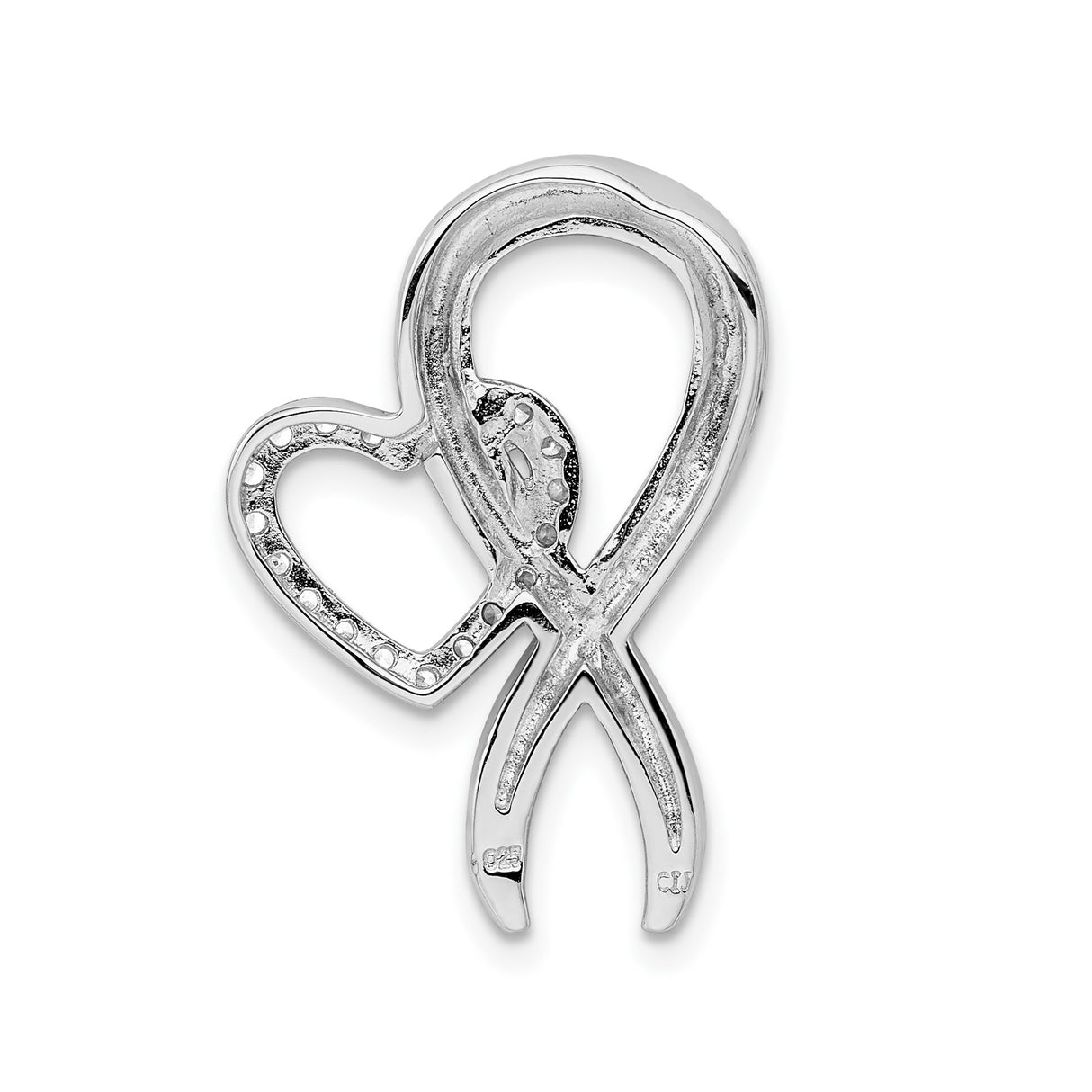Sterling Silver Awareness Ribbon Pendant with Cubic Zirconia Heart Accent, Memorial Jewelry for Women