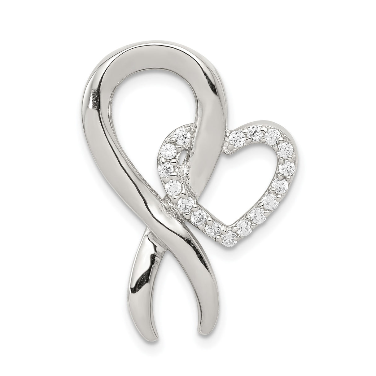 Sterling Silver Awareness Ribbon Pendant with Cubic Zirconia Heart Accent, Memorial Jewelry for Women
