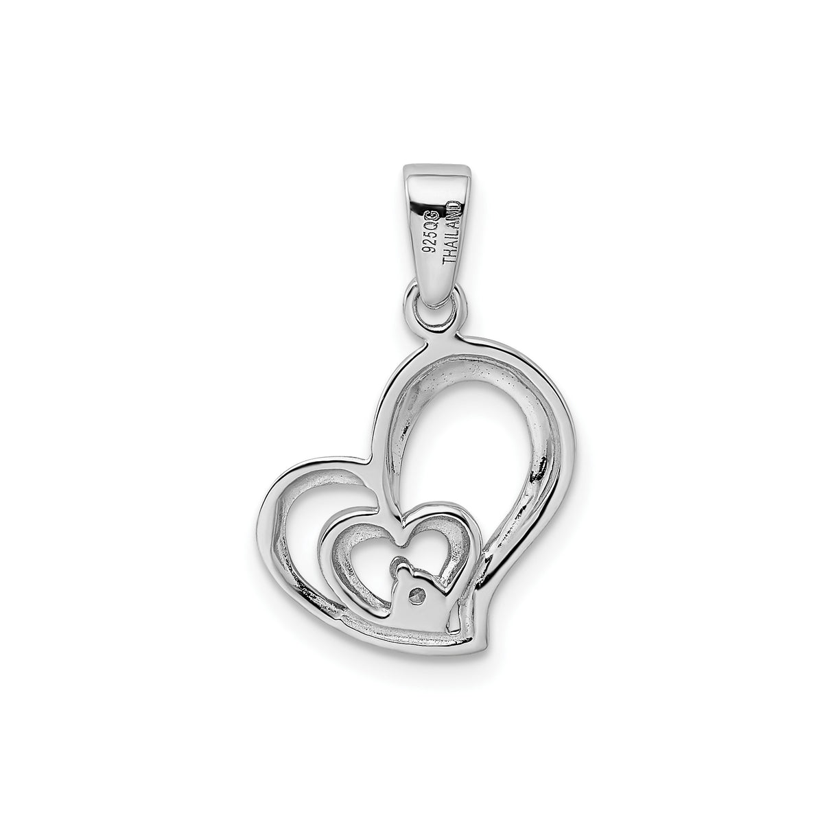 Sterling Silver Heart Pendant with Double Heart Design and Cubic Zirconia Accent