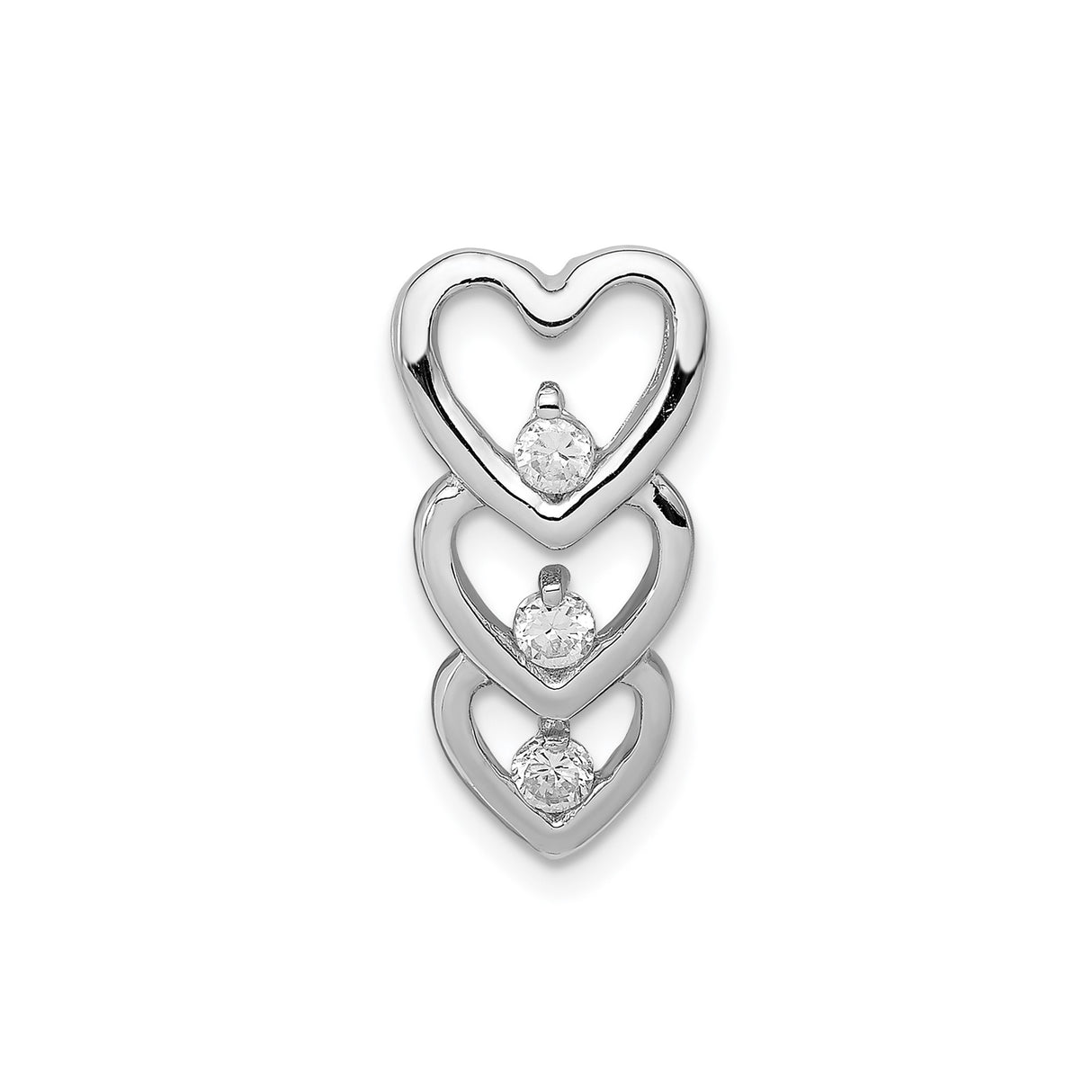 Sterling Silver Heart Pendant with Cubic Zirconia, Three Open Hearts Design