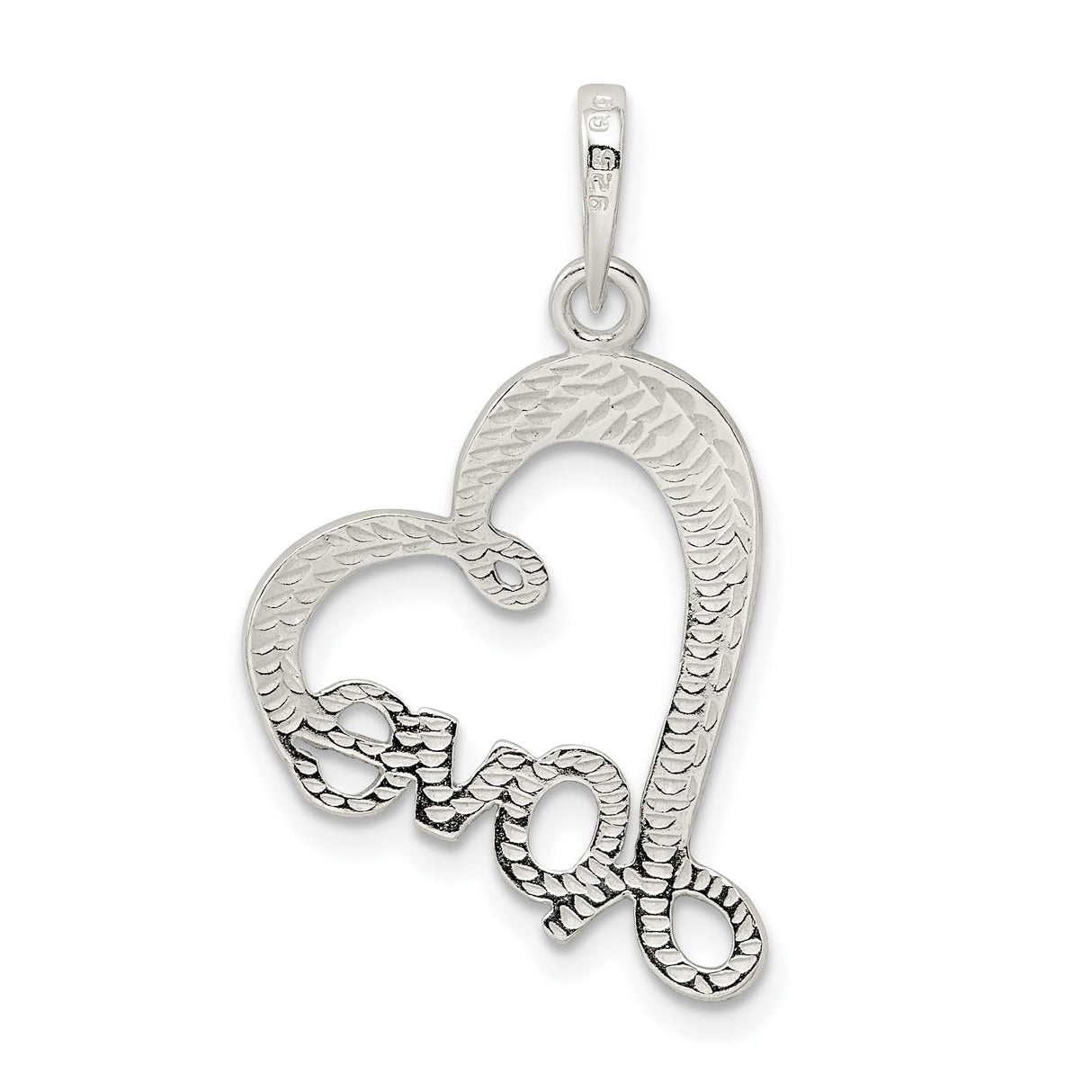 Sterling Silver Heart Pendant with Script Love Design, Romantic Open Heart Jewelry for Women