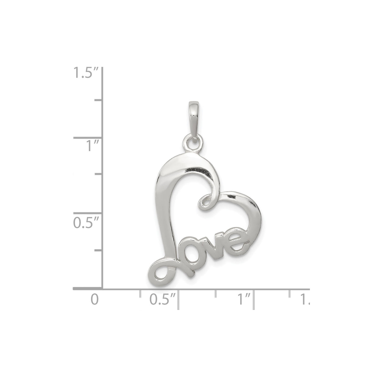 Sterling Silver Heart Pendant with Script Love Design, Romantic Open Heart Jewelry for Women