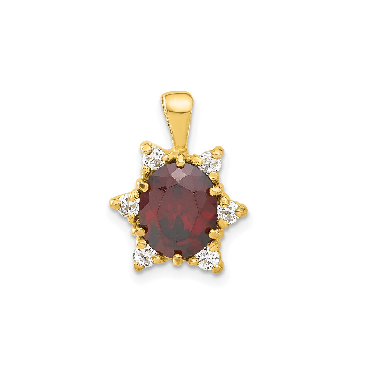 Sterling Silver Pendant with Oval Red Cubic Zirconia, Starburst Design, Formal Statement Jewelry