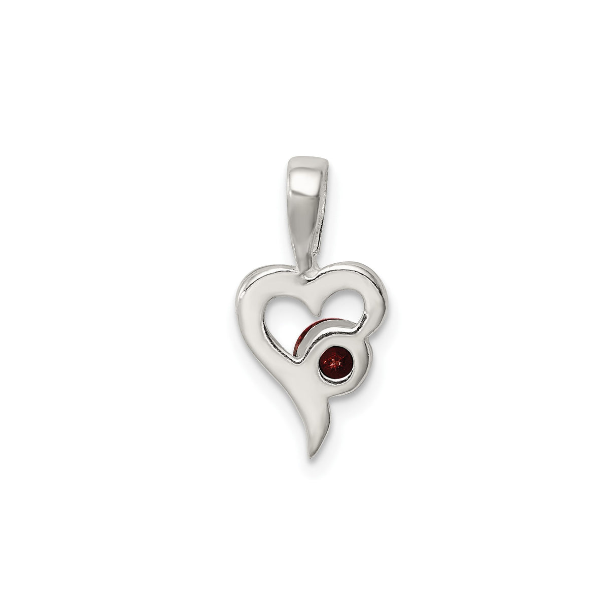 Sterling Silver Heart Pendant with Red Cubic Zirconia, Romantic Open Heart Jewelry for Women