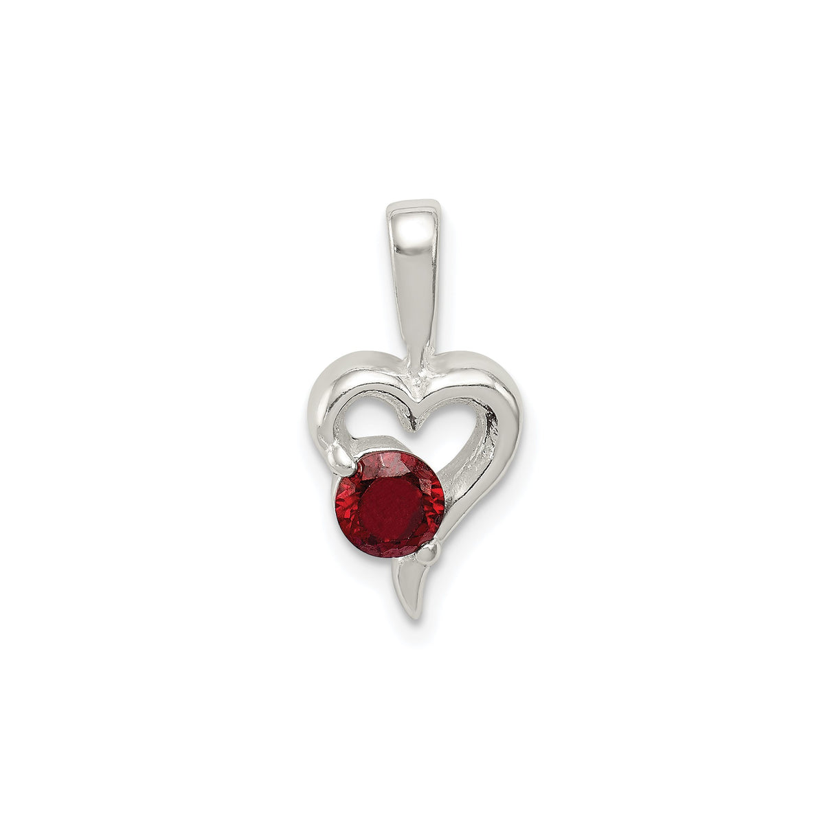 Sterling Silver Heart Pendant with Red Cubic Zirconia, Romantic Open Heart Jewelry for Women