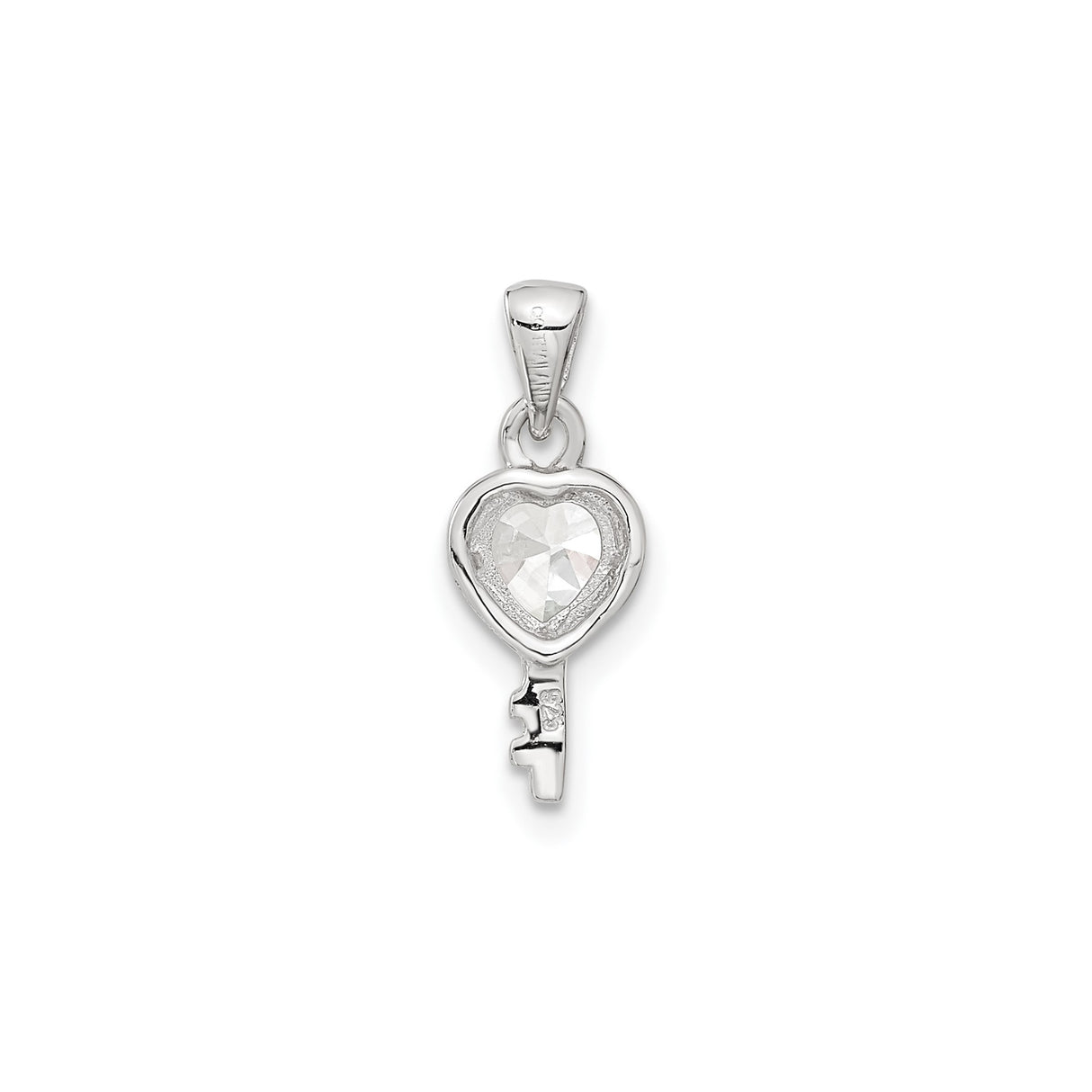 Sterling Silver Heart Key Pendant with Cubic Zirconia, Romantic Jewelry for Women