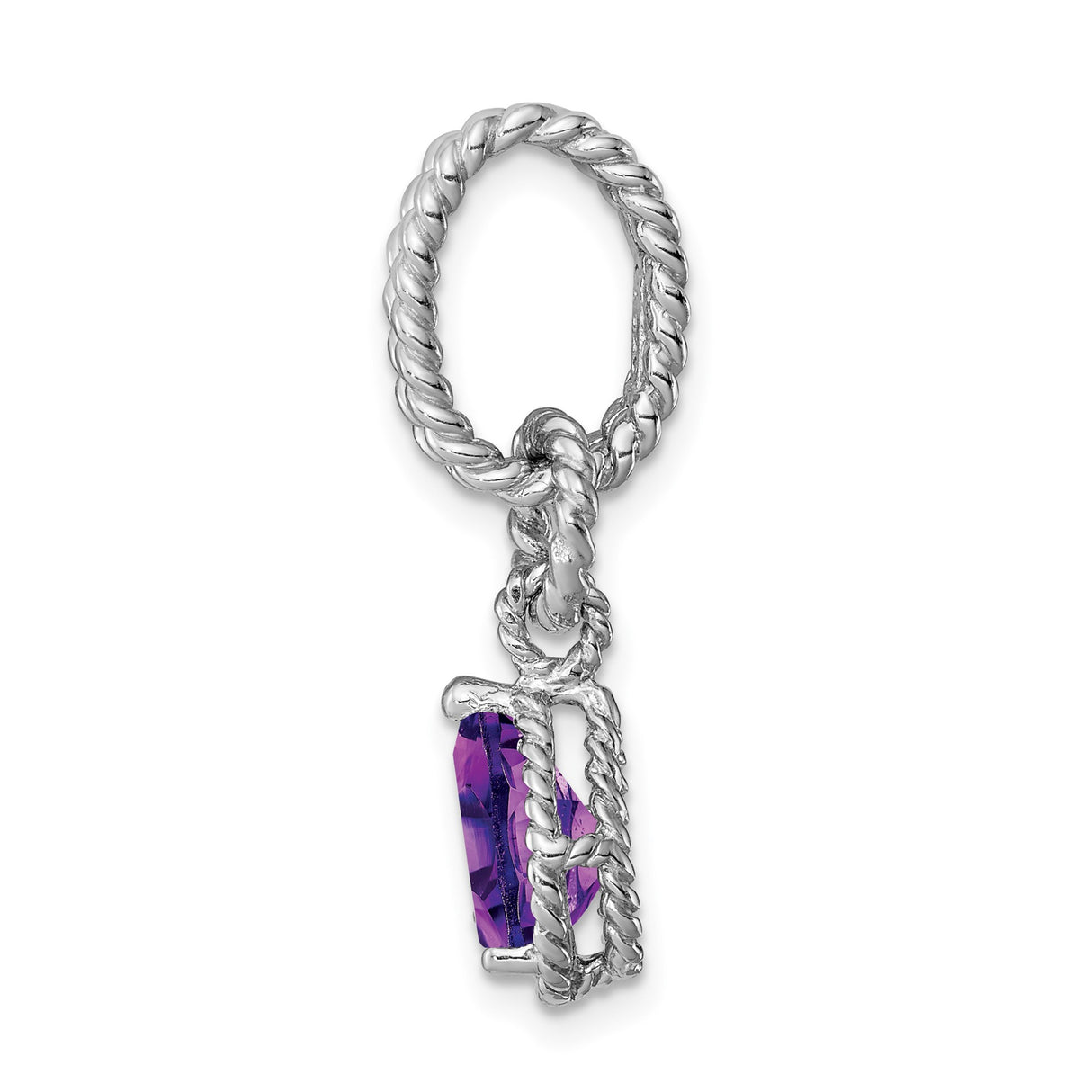 Sterling Silver Teardrop Pendant with Amethyst, Twisted Rope Design, February Birthstone Jewelry