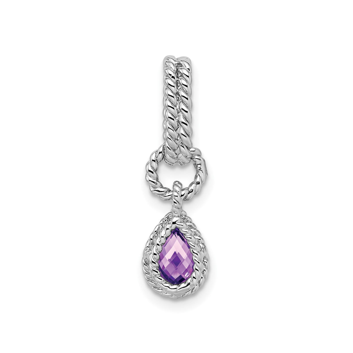 Sterling Silver Teardrop Pendant with Amethyst, Twisted Rope Design, February Birthstone Jewelry