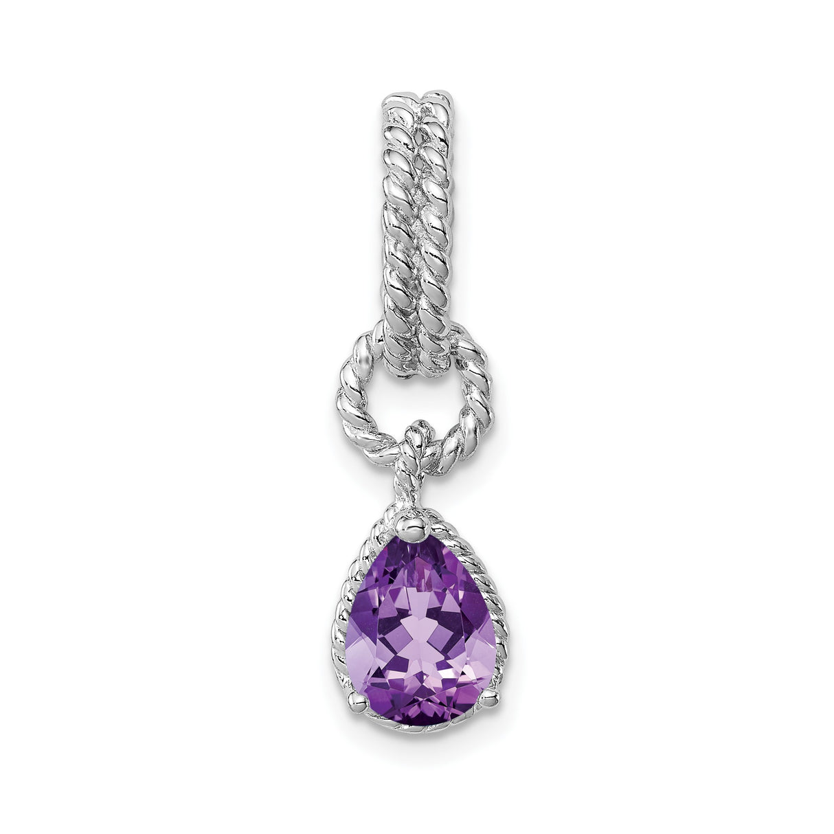 Sterling Silver Teardrop Pendant with Amethyst, Twisted Rope Design, February Birthstone Jewelry