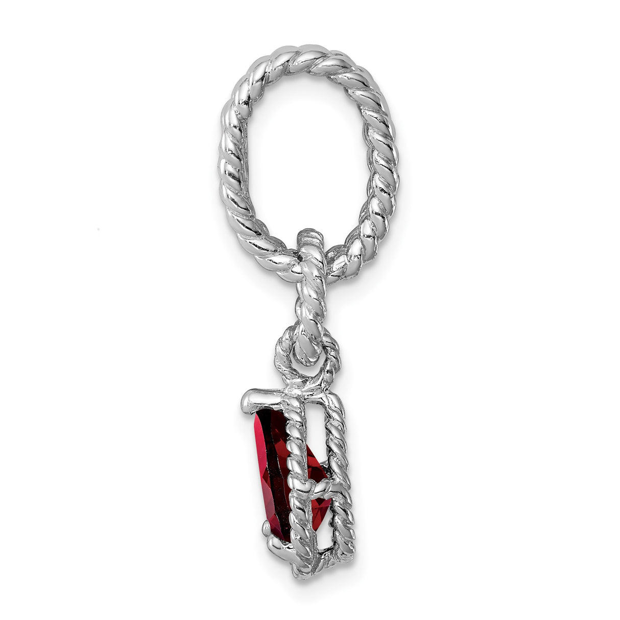 Sterling Silver Teardrop Pendant with Garnet, Twisted Rope Edge Design