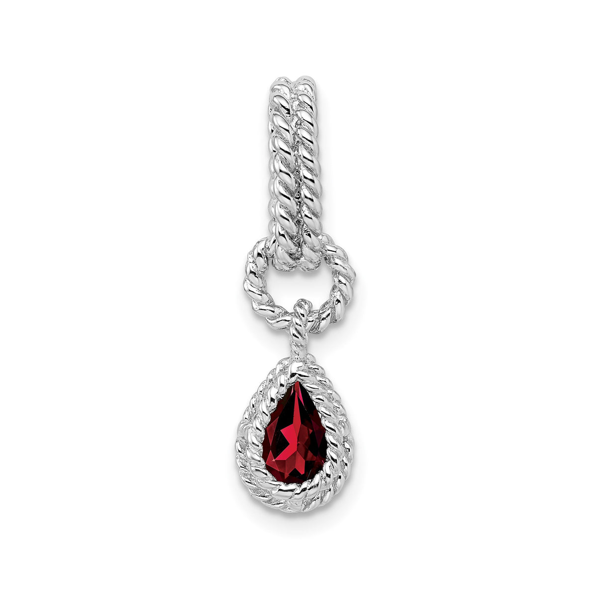 Sterling Silver Teardrop Pendant with Garnet, Twisted Rope Edge Design