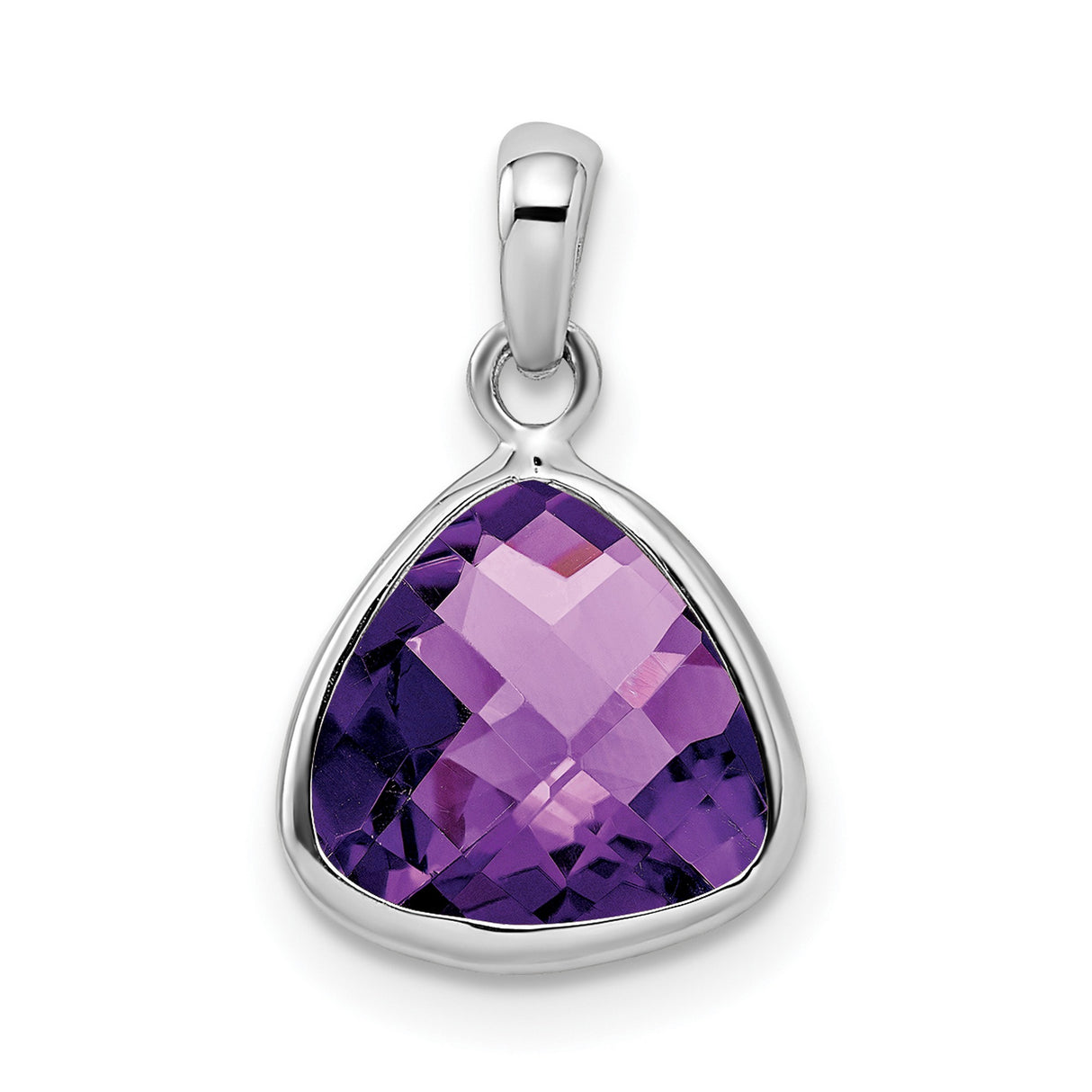 Sterling Silver Amethyst Pendant with Trillion Cut Bezel Setting for Women