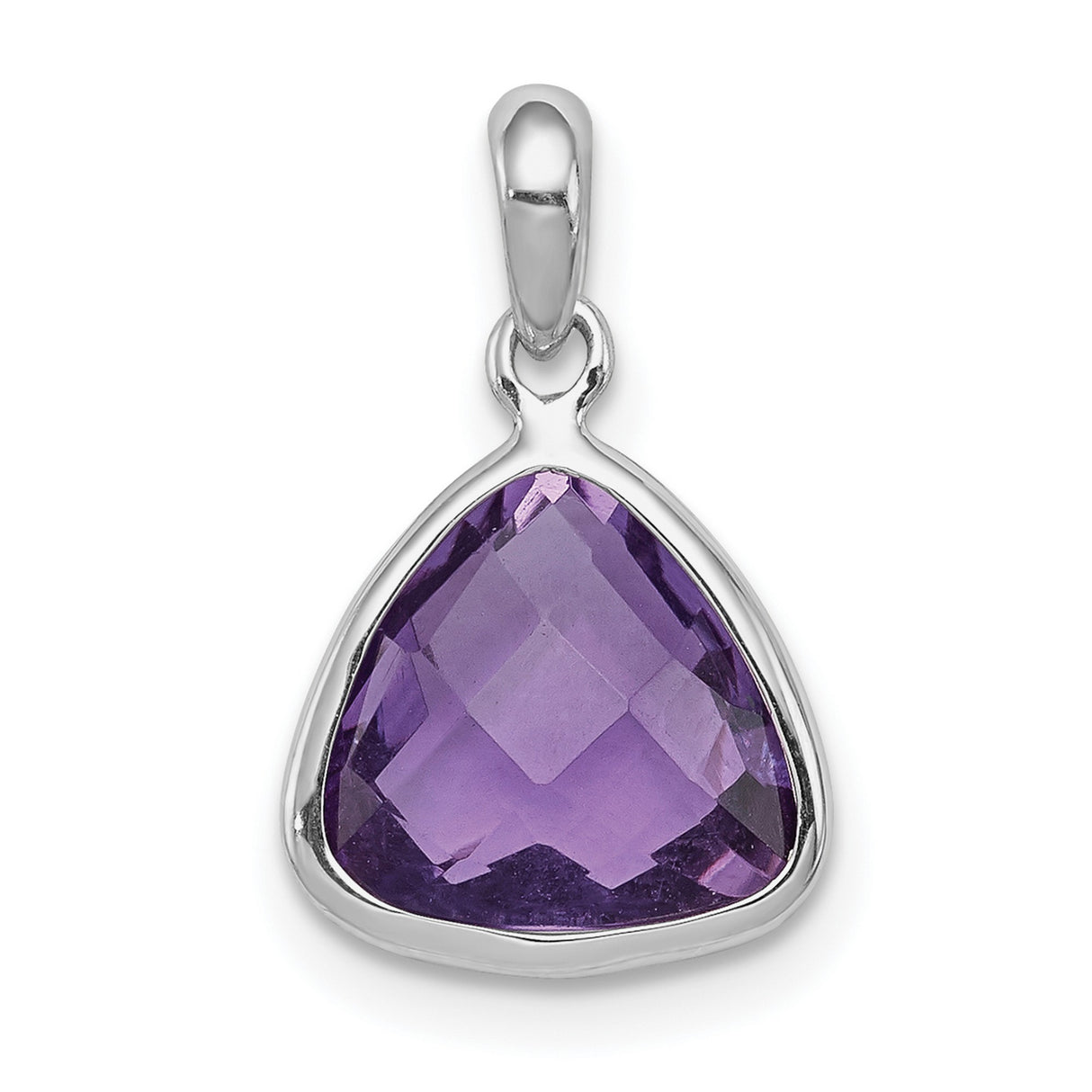 Sterling Silver Amethyst Pendant with Trillion Cut Bezel Setting for Women