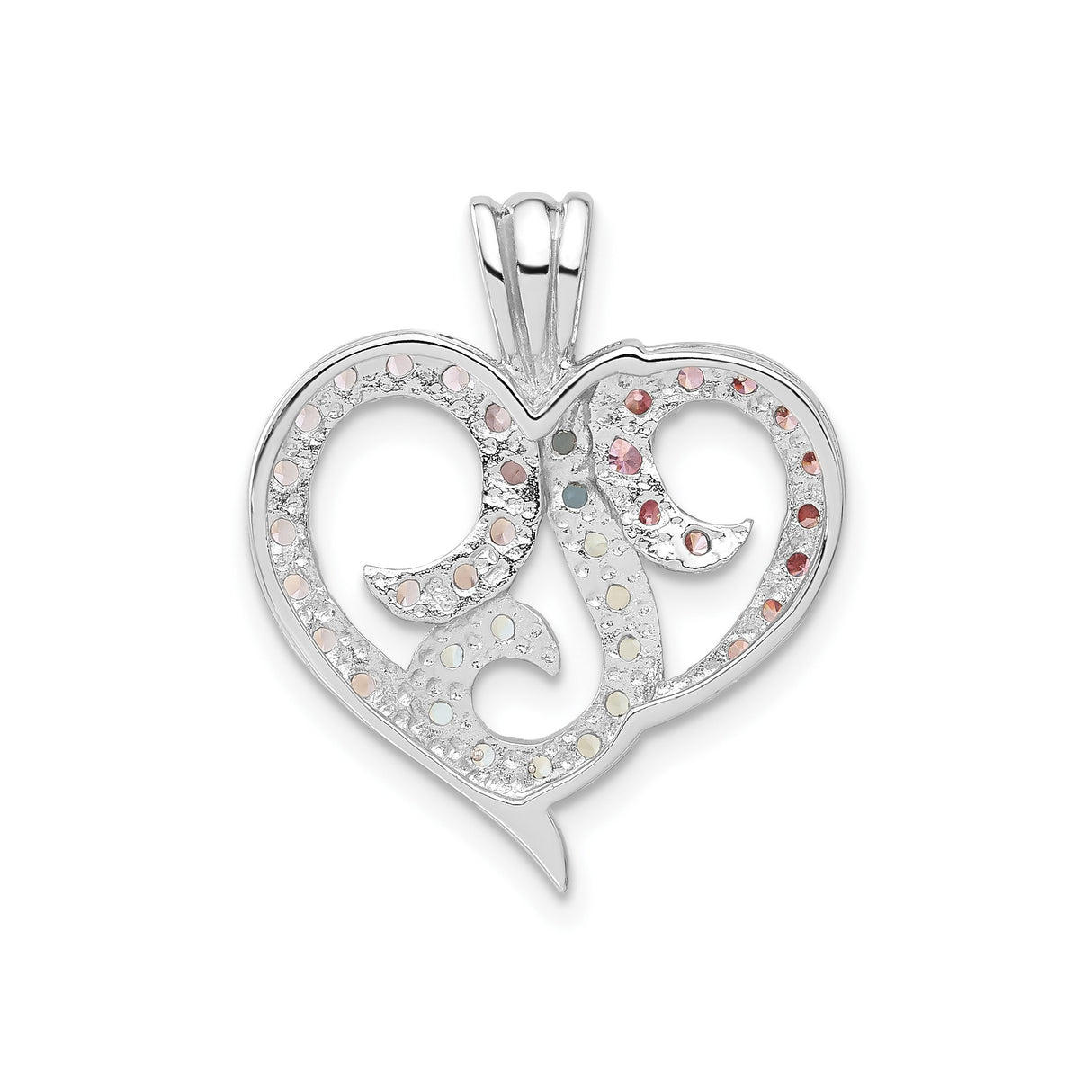 Sterling Silver Heart Pendant with Cubic Zirconia, Swirling Filigree and Intertwined Design