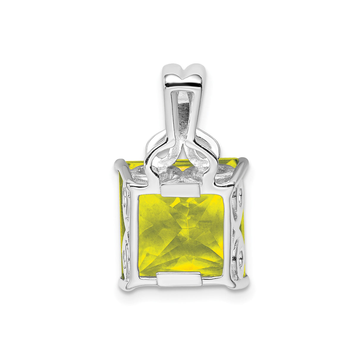 Sterling Silver Pendant with Lemon Quartz, Square-Cut, Scroll Bail, Minimalist Style