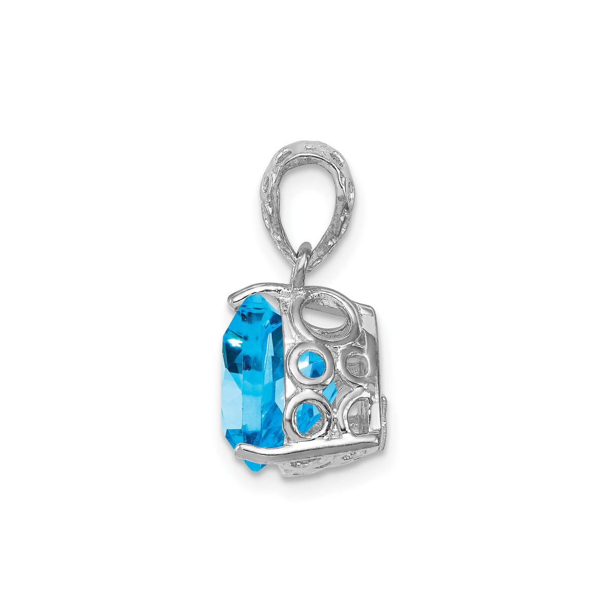 Sterling Silver Pendant with Trillion Cut Swiss Blue Topaz, Decorative Bail and Circular Detail