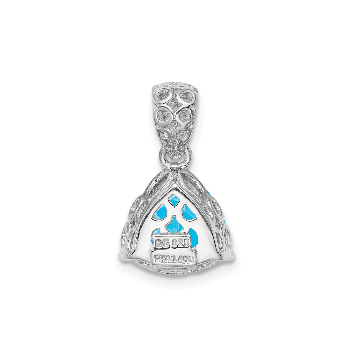 Sterling Silver Pendant with Trillion Cut Swiss Blue Topaz, Decorative Bail and Circular Detail