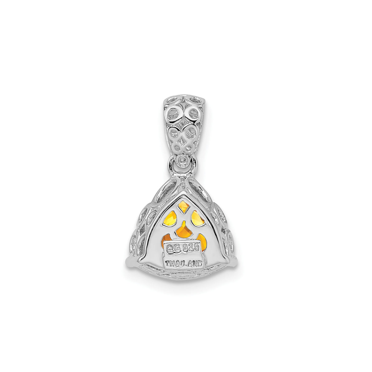 Sterling Silver Pendant with Trillion Cut Citrine and Ornate Openwork Bail