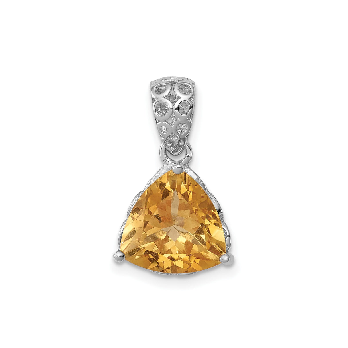 Sterling Silver Pendant with Trillion Cut Citrine and Ornate Openwork Bail