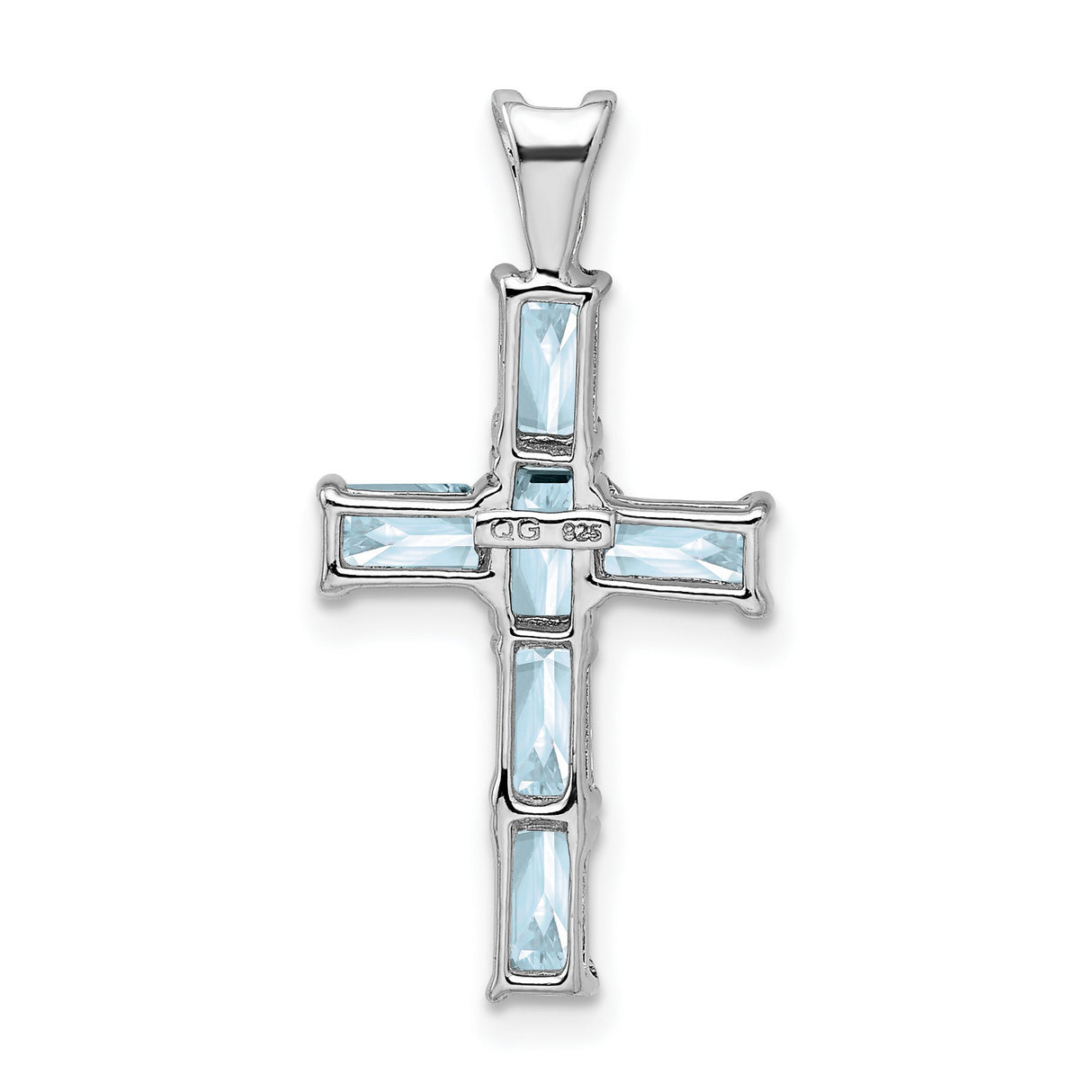 Sterling Silver Cross Pendant with Aquamarine, Polished Finish and Minimalist Design