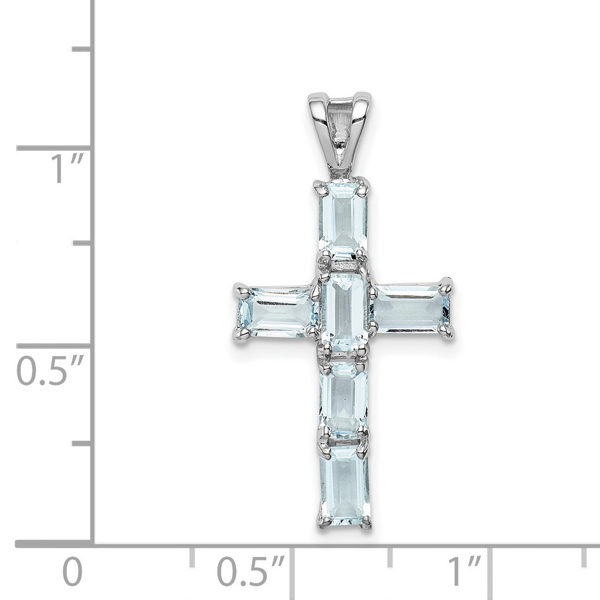 Sterling Silver Cross Pendant with Aquamarine, Polished Finish and Minimalist Design