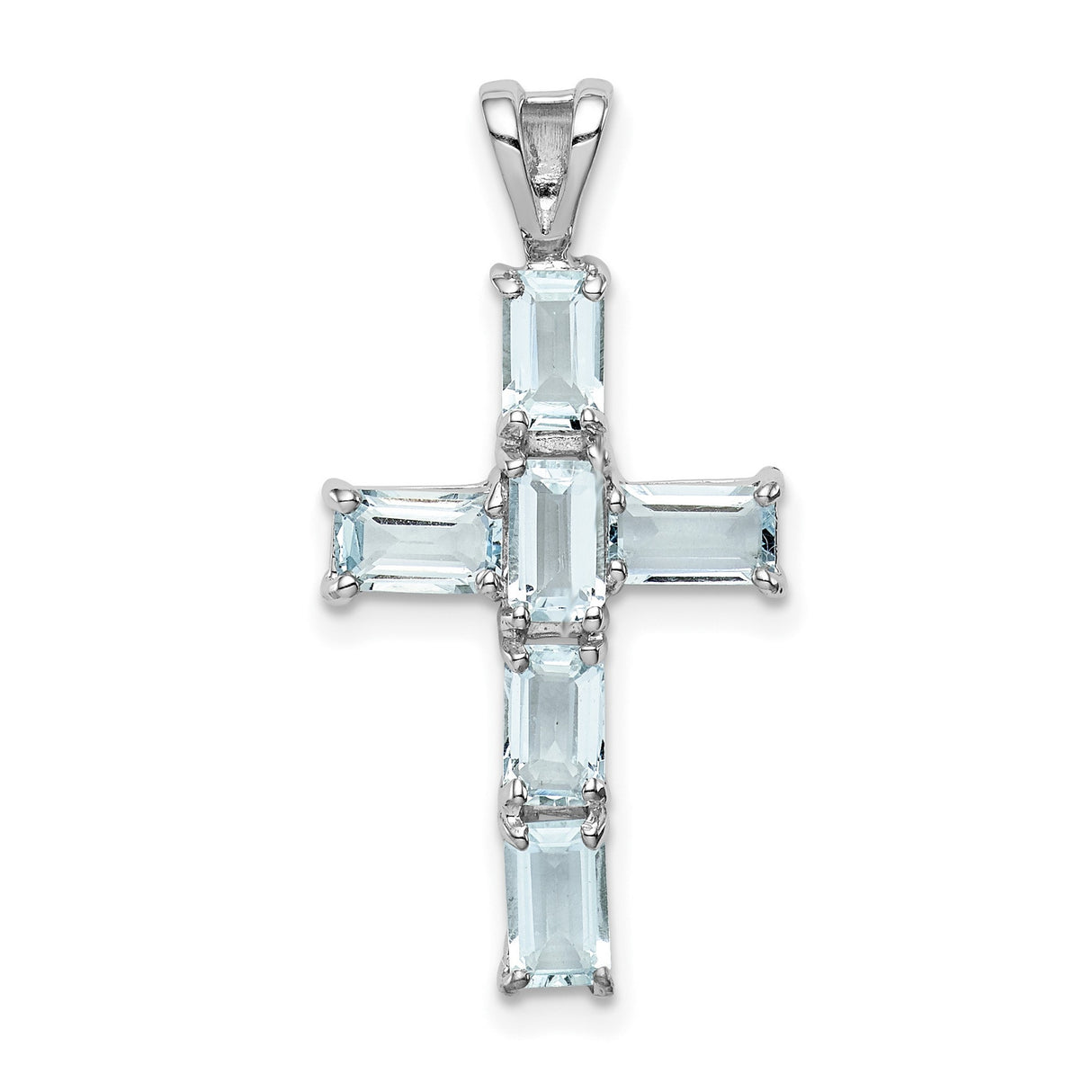 Sterling Silver Cross Pendant with Aquamarine, Polished Finish and Minimalist Design