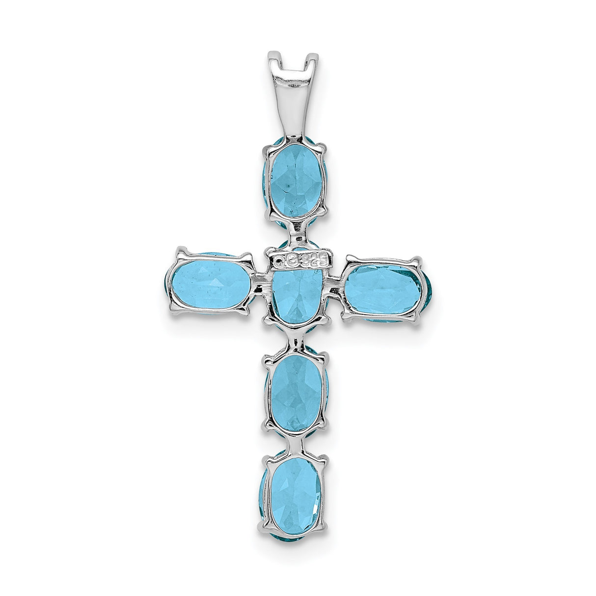 Sterling Silver Cross Pendant with Swiss Blue Topaz, Modern Inspirational Design